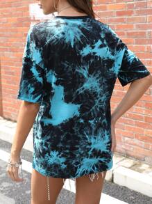 SHEIN Unity 蝴蝶和字母圖案落肩T恤 - 藍色 - 查看 2