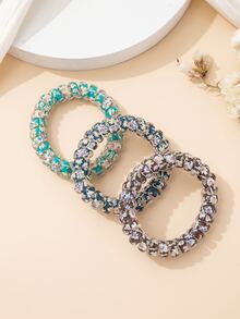 3pcs Floral Pattern Coil Wire Hair Tie - Multicolor - View 3