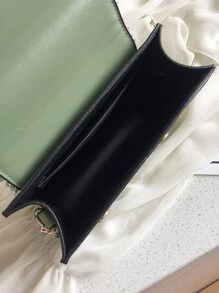 Mini Floral Embroidered Faux Pearl Decor Flap Square Bag - Green - View 3