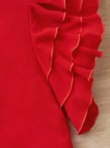 SHEIN Chicas Blusa de manga a capas con lazo delantero - Rojo - Ver 3