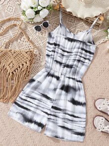 青少年女孩紮染吊帶連體短褲