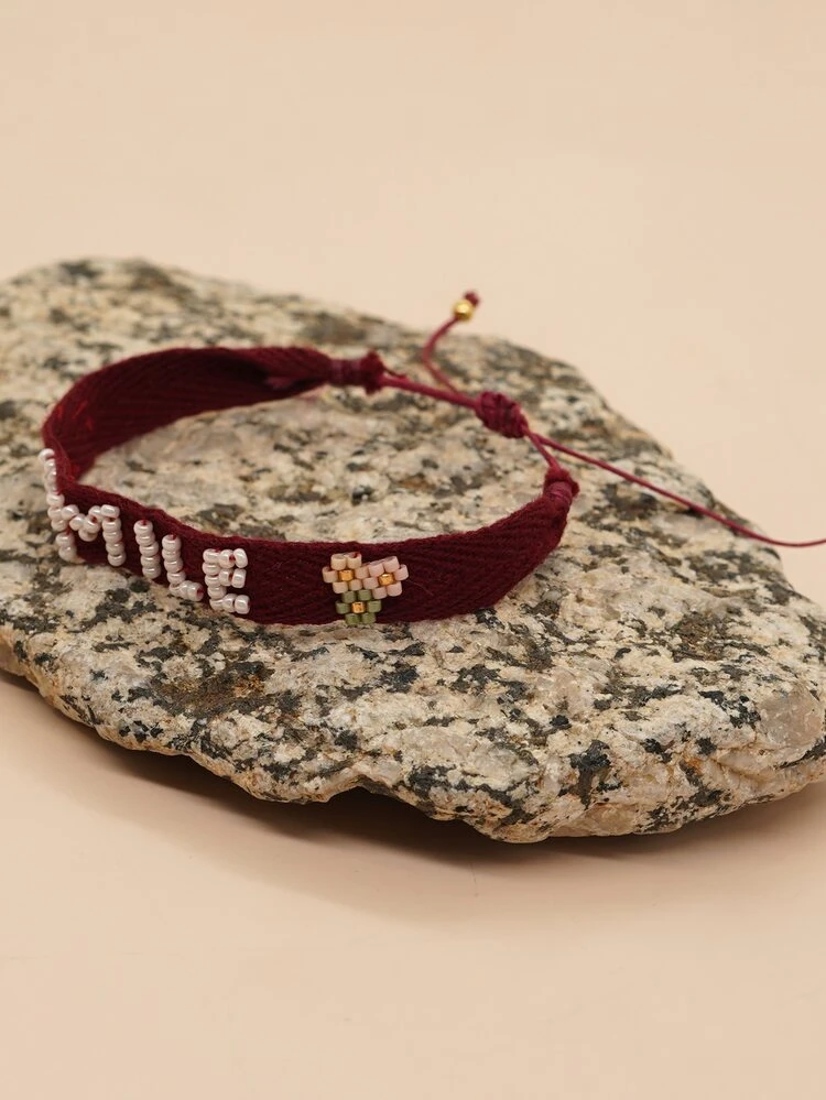 Beaded Flower & Letter Decor Bracelet - Multicolor - View 4