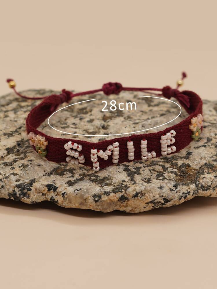 Beaded Flower & Letter Decor Bracelet - Multicolor - View 5