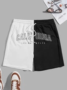 Manfinity Men Letter Graphic Two Tone Drawstring Waist Shorts - Multicolor - View 1