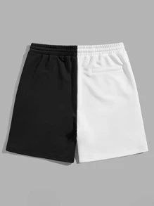 Manfinity Men Letter Graphic Two Tone Drawstring Waist Shorts - Multicolor - View 2