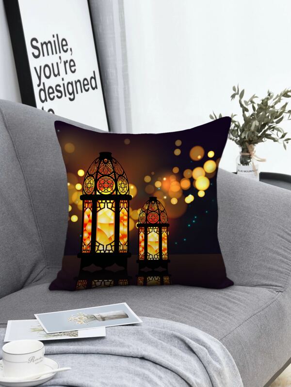 Housse de coussin (sans bourre) à imprimé lanterne