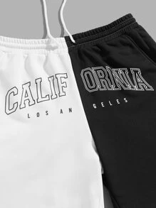 Manfinity Men Letter Graphic Two Tone Drawstring Waist Shorts - Multicolor - View 5