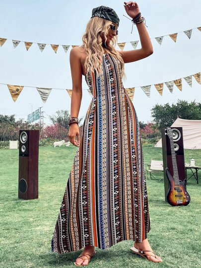 Breezaya Allover Print Tie Backless Cami Dress