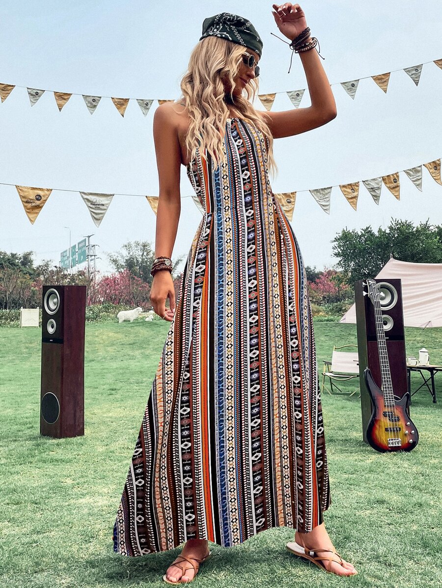 Breezaya 滿版印花後背繫帶吊帶連衣裙 - 彩色 - 查看 1