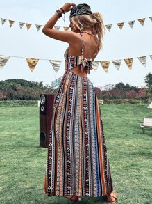 Breezaya 滿版印花後背繫帶吊帶連衣裙 - 彩色 - 查看 2