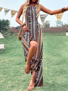 Breezaya 滿版印花後背繫帶吊帶連衣裙 - 彩色 - 查看 4