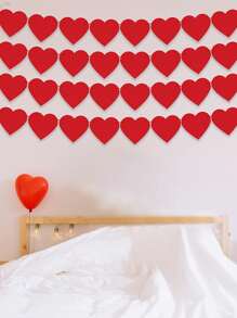 10pcs Heart Design Pull Flag, Red Non-woven Fabric Hanging Banner For Valentine's Day - Red - View 2