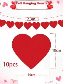 10pcs Heart Design Pull Flag, Red Non-woven Fabric Hanging Banner For Valentine's Day - Red - View 4