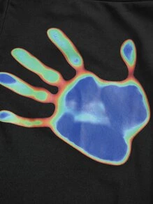 SHEIN ICON Plus Hand Print Flare Leg Trousers - Black - View 3