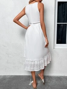SHEIN VCAY Eyelet Embroidery Ruffle Hem Dress - White - View 5