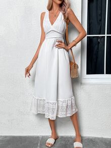 SHEIN VCAY Eyelet Embroidery Ruffle Hem Dress - White - View 3