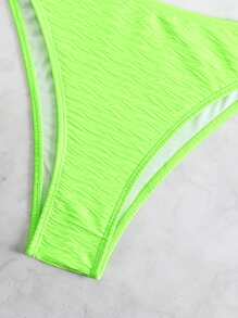 Neon Lime Ring Linked Summer Beach Bikini Set - Lime Green - View 3