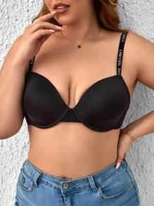 Plus Letter Tape Underwire Bra - Black - View 1