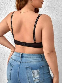 Plus Letter Tape Underwire Bra - Black - View 2