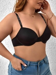 Plus Letter Tape Underwire Bra - Black - View 4