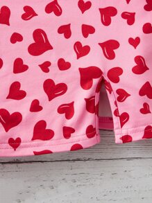 SHEIN Girls Solid Tee & Heart Print Cami Dress - Multicolor - View 3