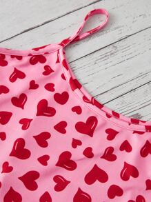 SHEIN Girls Solid Tee & Heart Print Cami Dress - Multicolor - View 4