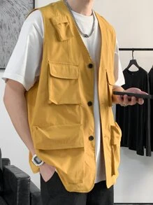 Manfinity Men Flap Pocket Vest Jacket - Mustard Yellow - View 3
