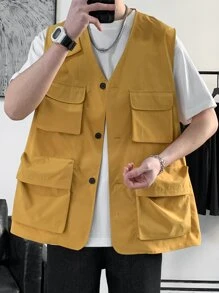 Manfinity Men Flap Pocket Vest Jacket - Mustard Yellow - View 4