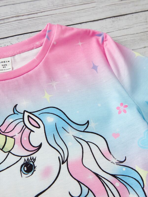 SHEIN Kids QTFun Girls Unicorn Print Ombre Tee | SHEIN USA