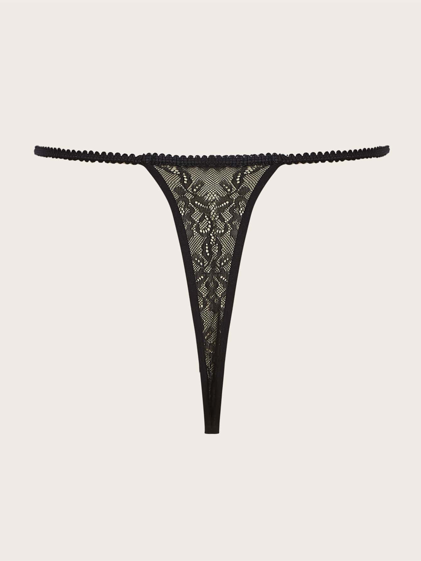 Plus Size Lace Embroidered Underwear, 1pc/Pack