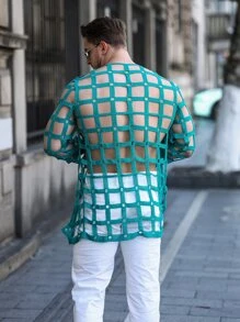 Manfinity RSRT 男士镂空休闲设计开衫 - 綠色 - 查看 2