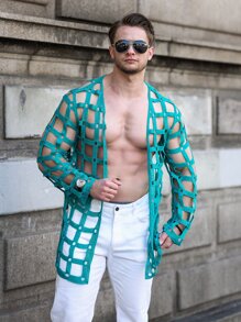 Manfinity RSRT 男士镂空休闲设计开衫 - 綠色 - 查看 1