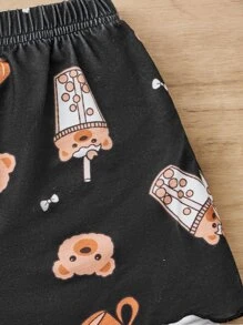 SHEIN Tween Girl Cartoon & Slogan Graphic Lettuce Trim PJ Set - Multicolor - View 4