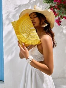 SHEIN SXY ly hợp Hem thô Khối Màu Kỳ nghỉ - Màu vàng - Xem 5