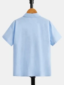 SHEIN Boys Flap Pocket Button Front Shirt - Baby Blue - View 2