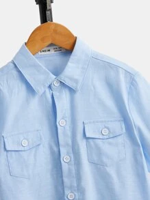 SHEIN Boys Flap Pocket Button Front Shirt - Baby Blue - View 3