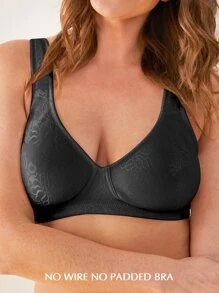 WINGSLOVE Plus Size Plain Full Coverage Wireless Bra - Black - View 4
