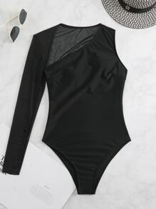 Solid One Shoulder One Piece Swimsuit - Black - View 6