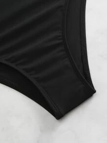 Solid One Shoulder One Piece Swimsuit - Black - View 7