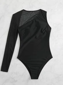 Solid One Shoulder One Piece Swimsuit - Black - View 3