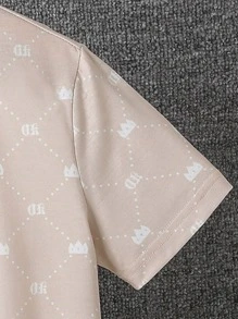 Áo có cổ Trai Nút phía trước Tất cả trên in Giải trí - Màu Khaki - Xem 4