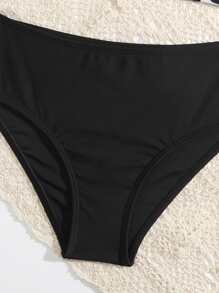 Tween Girl Cow Print Bikini Set Summer Beach - Black and White - View 4