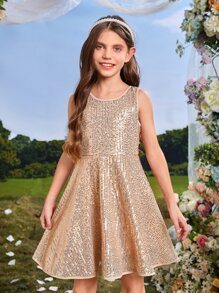 SHEIN Đầm Gái Nơ Bướm màu trơn Buổi tiệc - Rượu sâm banh - Xem 1