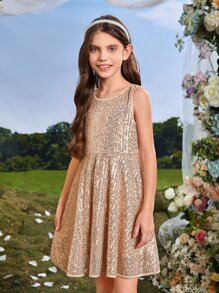 SHEIN Đầm Gái Nơ Bướm màu trơn Buổi tiệc - Rượu sâm banh - Xem 3