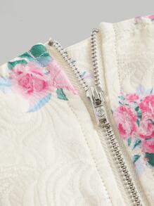 SHEIN MOD Floral Print Lace Up Front Ruched Wide Straps Top - Beige - View 4