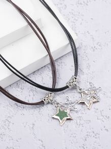 Hợp kim thời trang và phổ biến dành cho nam giới 2 chiếc Cặp đôi trang trí bằng đá nhân tạo Vòng cổ mặt dây chuyền ngôi sao để làm quà tặng trang sức và cho vẻ ngoài sành điệu - Nhiều màu - Xem 2