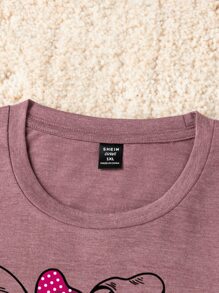 SHEIN LUNE T-shirty plus size Kreskówki Casual - Czerwony fiolet - Zobacz 5