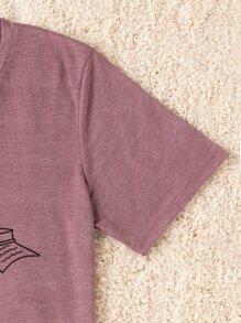 SHEIN LUNE Plus Books & Cat Print Graphic Tee, Women Top, Summer - Mauve Purple - View 4