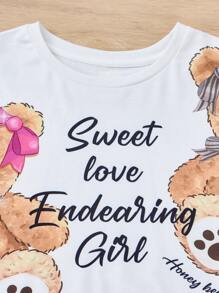 SHEIN Bộ hai mảnh Gái Túi Hoạt hình Slogan Giải trí - Nhiều màu - Xem 3