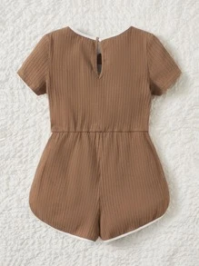 SHEIN Girls Letter Graphic Contrast Binding Bow Front Romper - Mocha Brown - View 2